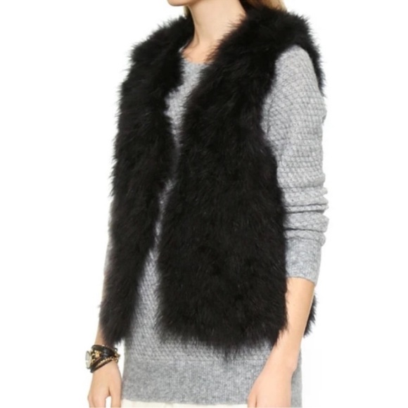 Club Monaco Black Marabou Feather Vest Size Small - Picture 15 of 16